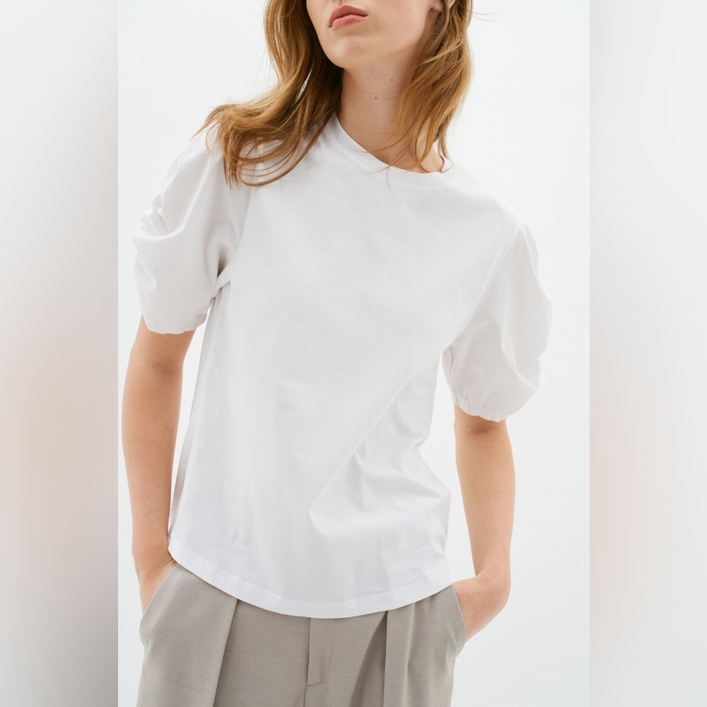 InWear Payana White Puffed Gathered Short Sleeve T Shirt Top Size Medium